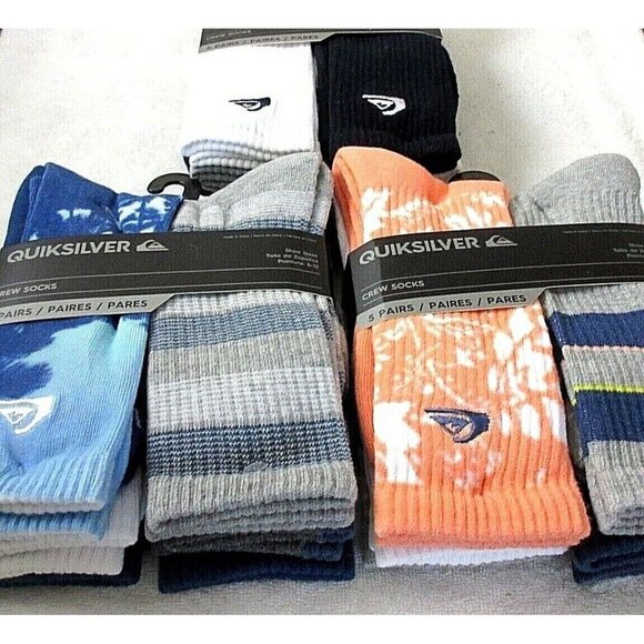 Men's Quiksilver Surf Crew Length socks lot of 5 pairs Size 6-12 NWT - Picture 2 of 9